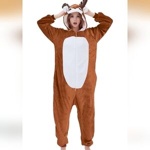 NWT Reindeer Onesie Hooded Costume Adult Size Small Pajama